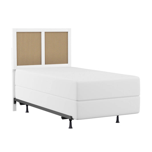 Furniture Serena Wood And Cane Panel Full/Queen Headboard With Bed Frame, White