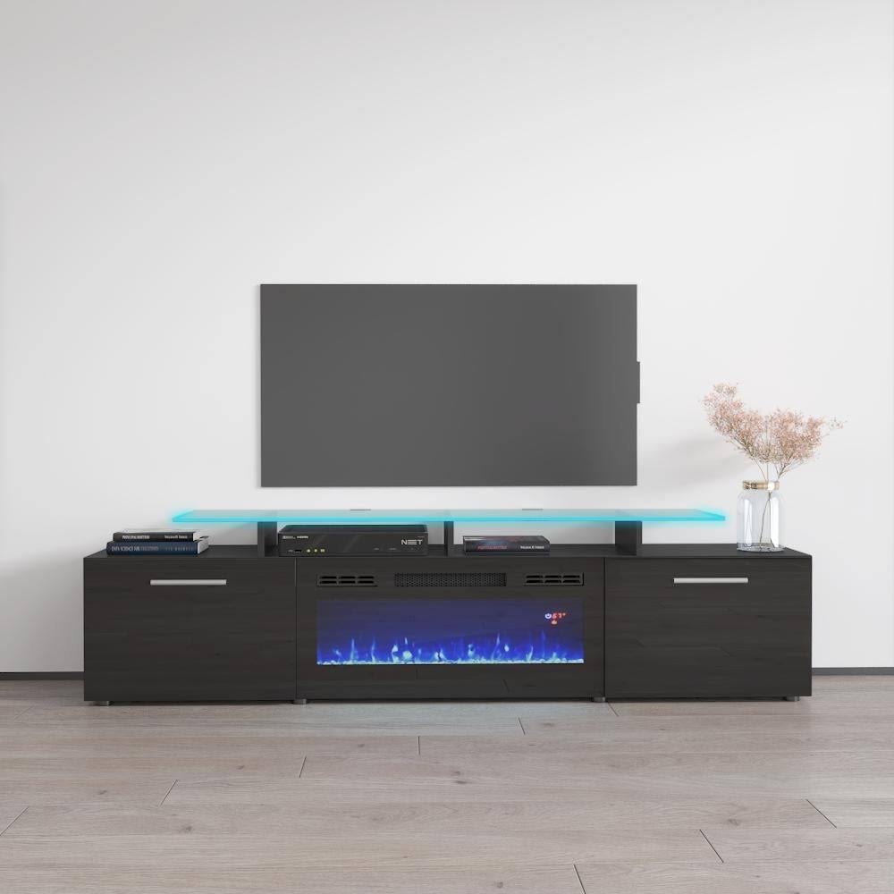 Furniture Rova Ef Electric Fireplace Modern 75" Tv Stand - Black
