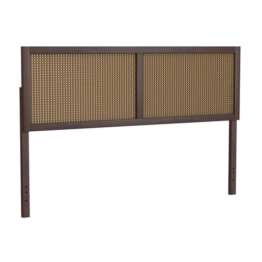 Furniture Serena Wood And Cane Panel King Headboard, Chocolate