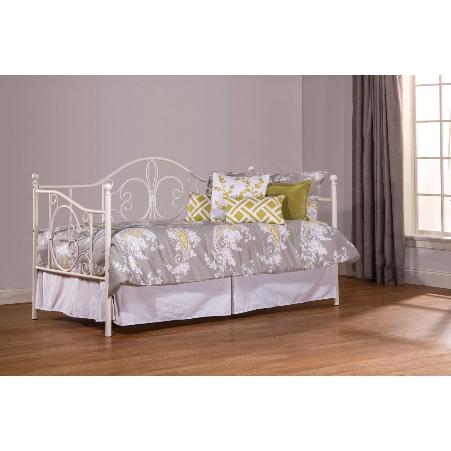 Furniture Ruby Daybed With Suspension Deck And Roll Out Trundle Unit, Textured White